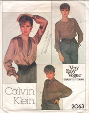 1970's Vogue American Designer CALVIN KLEIN Deep V, High Neck or Button Up Blouse Pattern - Bust 30.5" - No. 2063