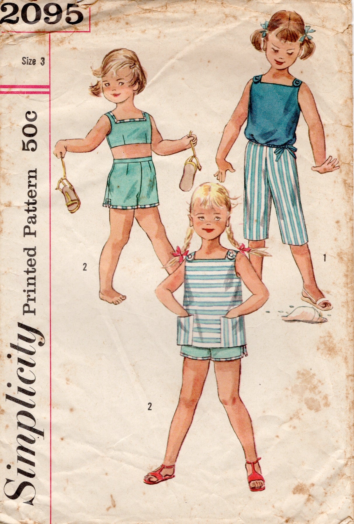 1950's Simplicity Child's Top, Pants and Pullover Shirt Pattern - Chest 22" - No. 2095
