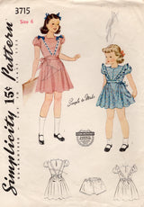 1940's Simplicity Child's Triangular Yoke Dress Pattern with Puff Sleeves - Chest 24" - No. 3715