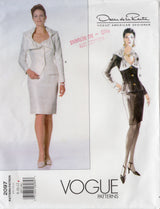 1990's Vogue American Designer Oscar de la Renta Fitted Jacket, and Skirt Pattern with Bow Accents - Bust 31.5-34" - No. 2097