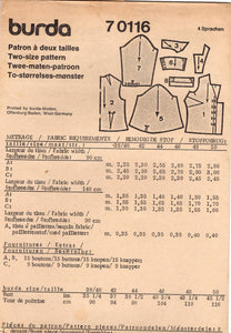 1970's Burda Collared Button Up Shirt pattern - Bust 35.25-37" - No. 70116