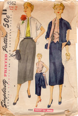 1950's Simplicity Two-Piece Suit and Weskit Vest Pattern - Bust 36" - No. 4562