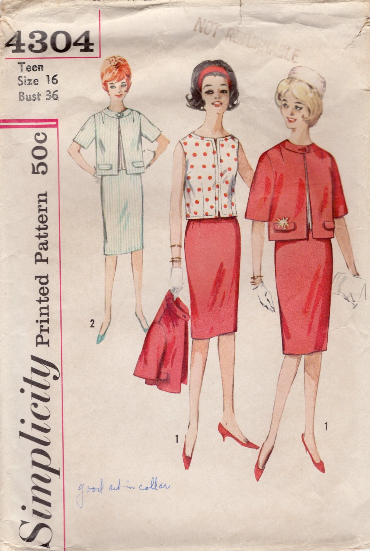 1960's Simplicity Suit and Overblouse Pattern - Bust 36" - No. 4304
