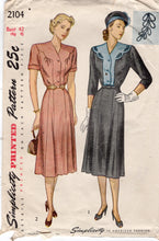 1940's Simplicity One Piece Dress with Scallop Yoke detail - Bust 42" - No. 2104