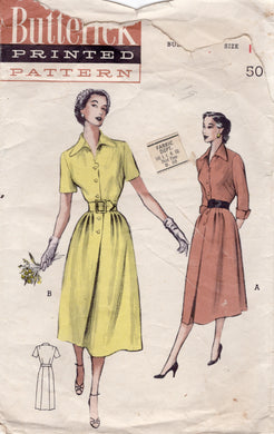 1950's Butterick Shirtwaist Dress Pattern with Large Collar - Bust 34