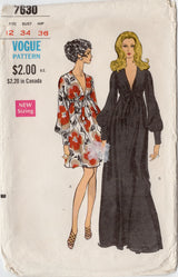 1960's Vogue Deep V-Neck Gown Pattern in Two Lengths - Bust 34" - No. 7630