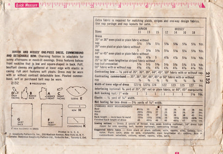 1950's Simplicity Boat Neckline Fit and Flare Dress Pattern with Puff, Bouffant Sleeve and Low Square Back - Bust 31.5" - No. 2132
