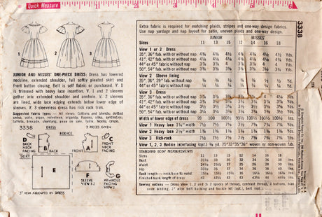 1960's Simplicity Boat Neckline Fit and Flare Dress Pattern with Cape Sleeve - Bust 31.5" - No. 3338