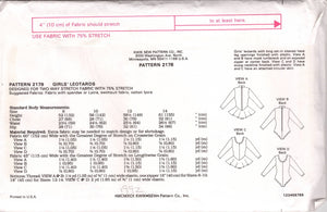 1990's Kwik Sew Child's Set of Leotards Pattern with Skirt option  - Chest 27-32" - No. 2178