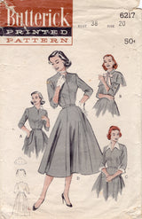 1950's Butterick Convertible Dress Pattern with Capelet, Detachable Collar and Detachable Belt with Pockets - Bust 38" - No. 6217