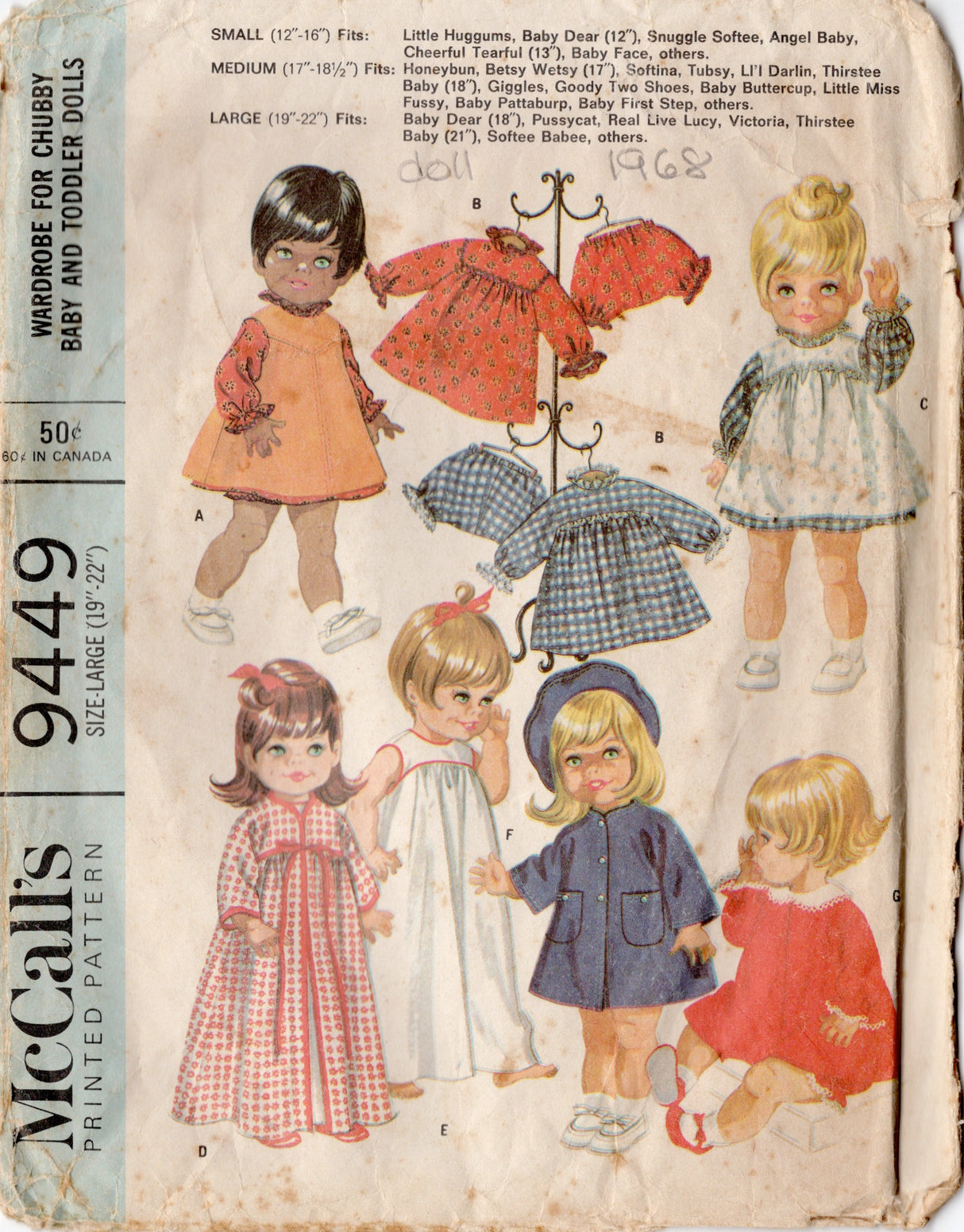 1960's McCall's Doll Clothes Wardrobe Pattern - 19-22" doll - No. 9449