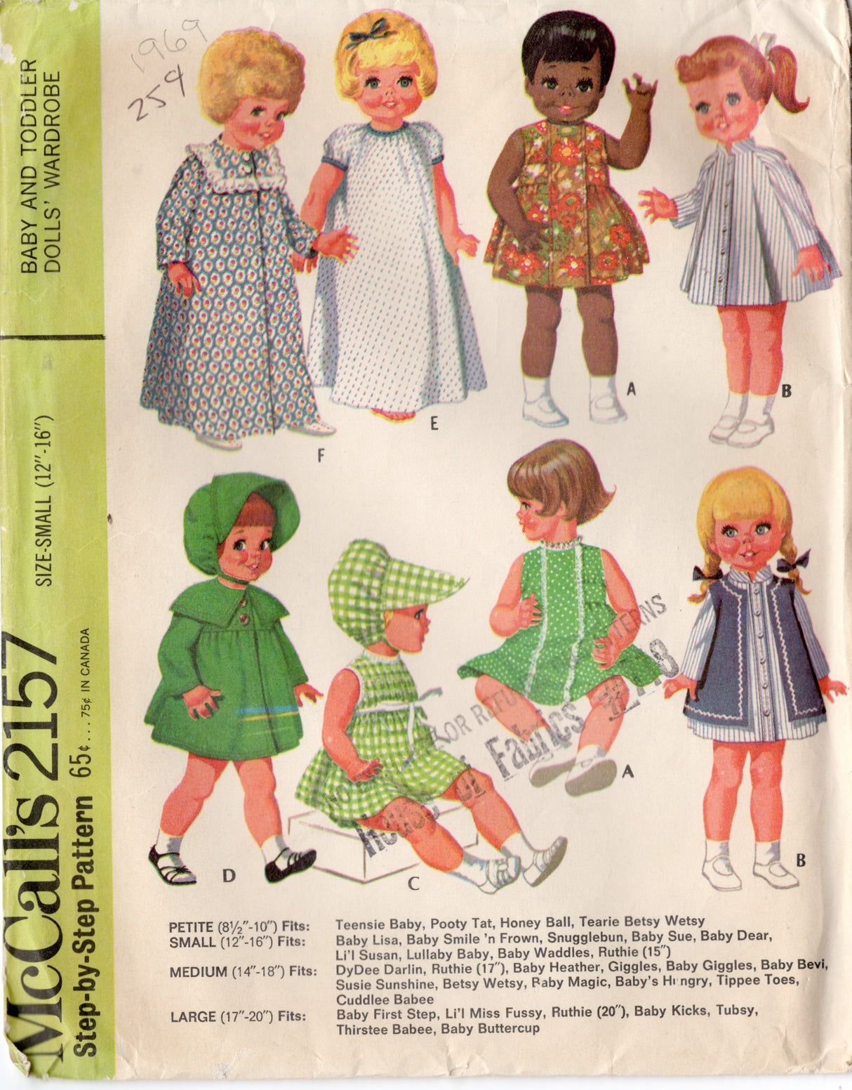 1960's McCall's Doll Clothes Wardrobe Pattern - 12-16" doll - No. 2157
