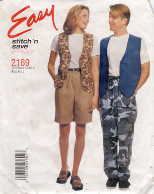 1990's McCall's Unisex Vest, Shorts and Pants Pattern - Bust 31.5-32.5-34-36-38-40