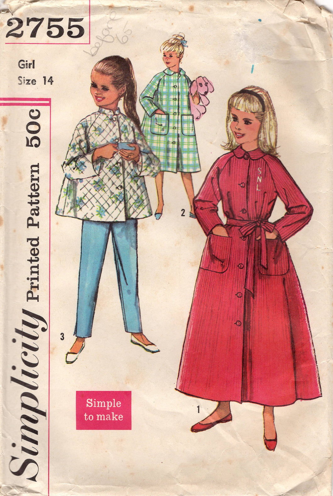 1950's Simplicity Child's Robe in Two Lengths and Cigarette pants pattern - Chest 32