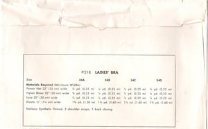 1960's Kwik Sew Bra pattern - Size 34 A-D Cup - No. 218