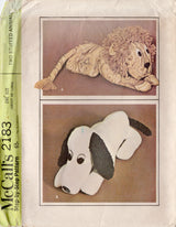 1960's McCall's Lion and Dog Stuffed Animal Pattern - 18” Long - No. 2183