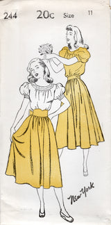 1940's New York Dress Pattern with Yokes and Puff Sleeves - Bust 29-35" - No. 244