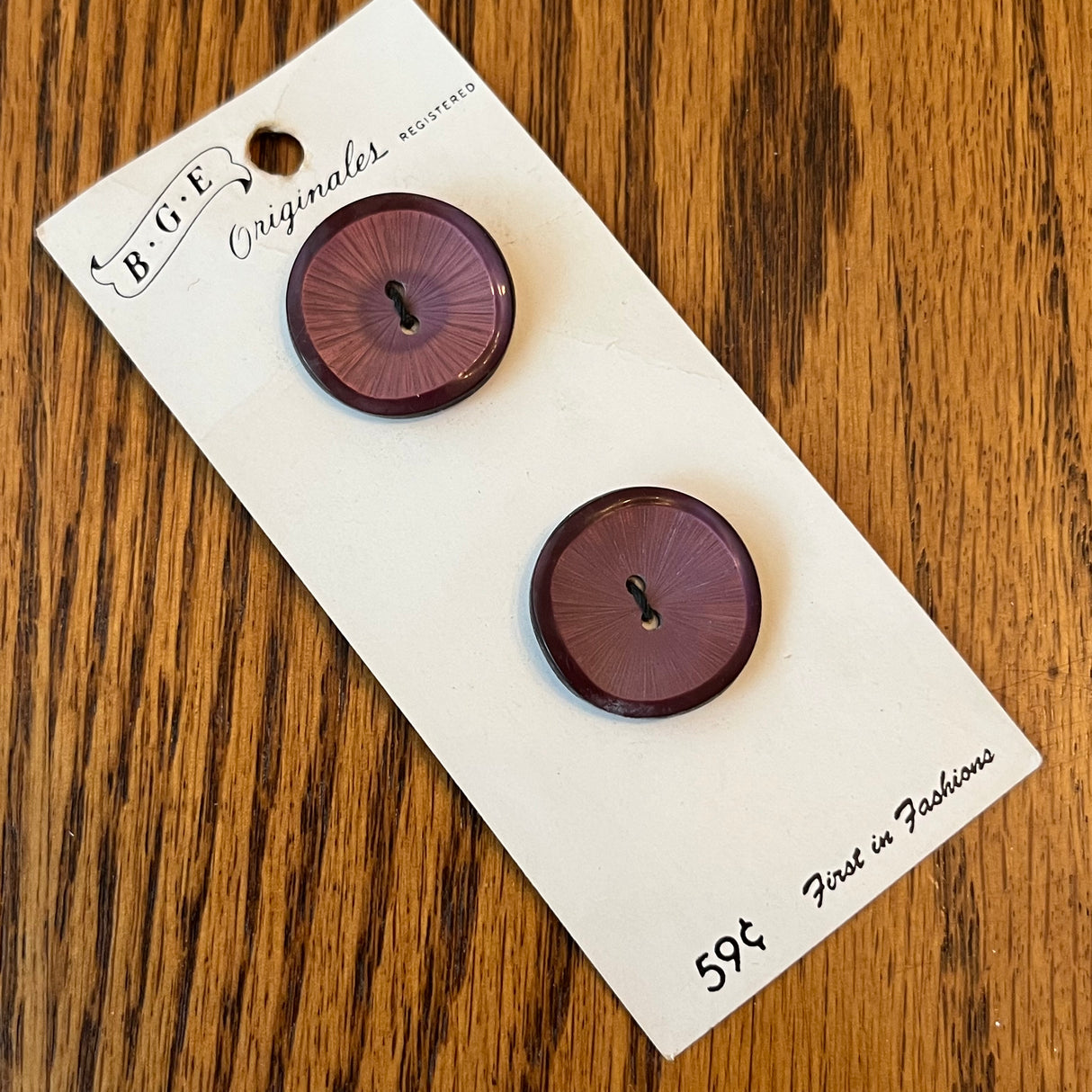 1970’s BGE Originals Purple Plastic Buttons - Opaque - on card