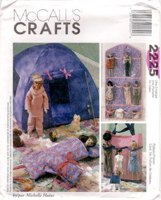 1990's McCall's Doll Organizer and Accessories pattern - Tent, Sleeping Bag, Cat and Dog - No. 2224