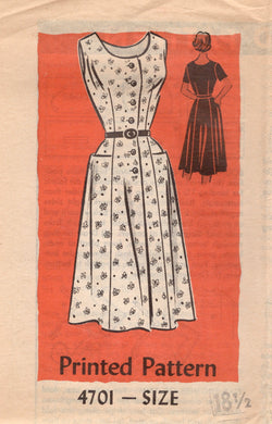 1960’s Mail Order Shirtwaist Dress pattern with or without sleeves - Bust 39” - No. 4701