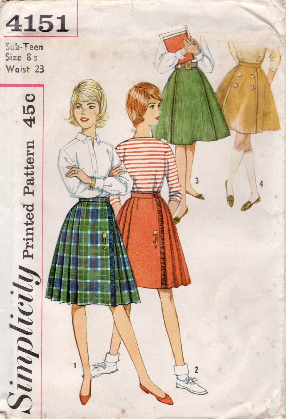 1960's Simplicity Skirt, Bandstand Skirt and Kilt Styles - Waist 23" - No. 4151