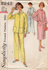 1950's Simplicity Misses' and Women's Two-Piece Pajamas and Nightshirt - Bust 34" - No. 2242