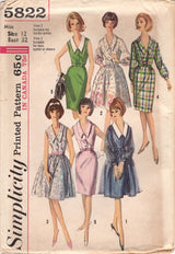 1960's Simplicity Shirtwaist Dress Pattern with Slim or Gathered Skirt - Bust 32" - No. 5822