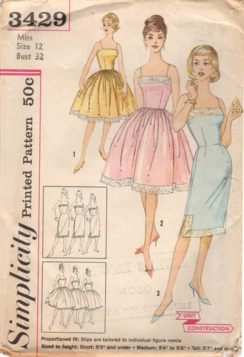 1960's Simplicity Proportioned Slip Pattern - Bust 32