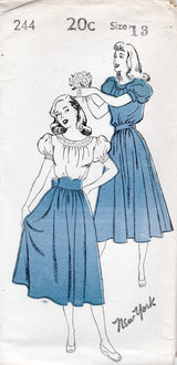 1940's New York Dress Pattern with Yokes and Puff Sleeves - Bust 29-35" - No. 244