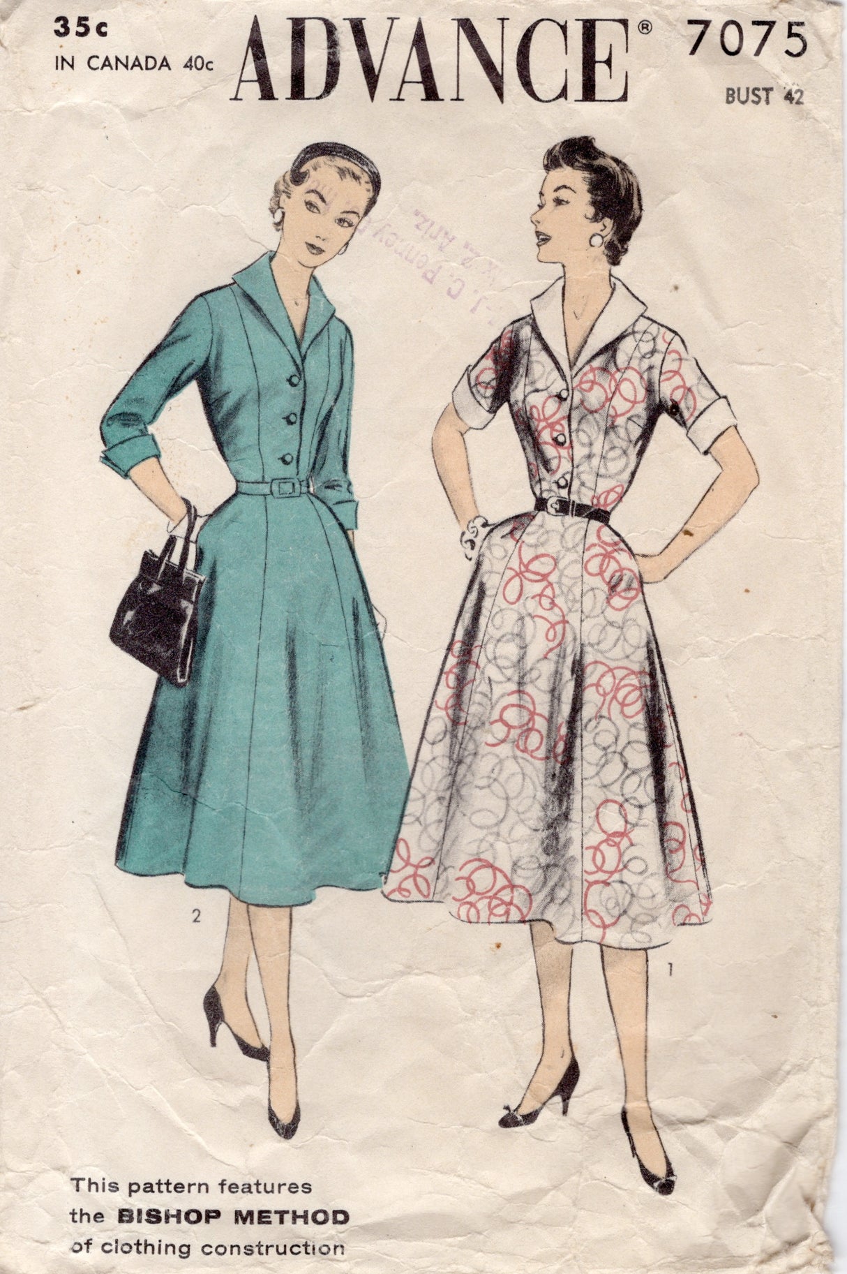 1950's Advance Princess Line Shirtwaist Dress Pattern - Bust 42