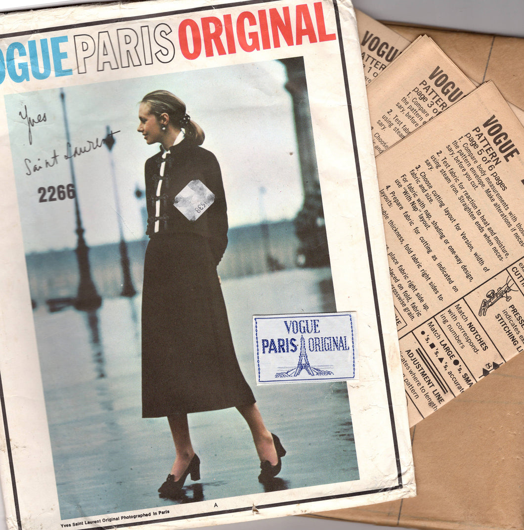 1970's Vogue Paris Original - Yves Saint Laurent - Misses Suit and Blouse - Bust 38