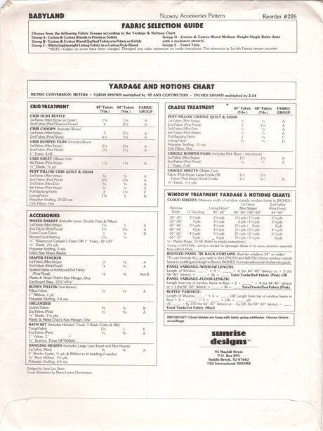 1990's Sunrise Designs Baby Nursery Decor Pattern - Babyland - No. 226