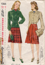 1940's Simplicity Jacket and Gored Skirt Pattern - Bust 34" - No. 4366