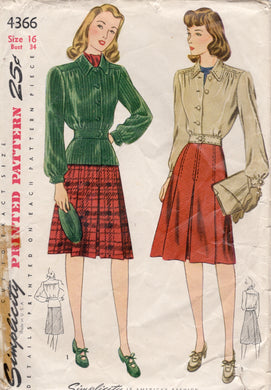 1940's Simplicity Jacket and Gored Skirt Pattern - Bust 34