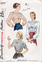 1940's Simplicity Blouse with pin-tucked front and Two Sleeve lengths - Bust 32" - No. 2277