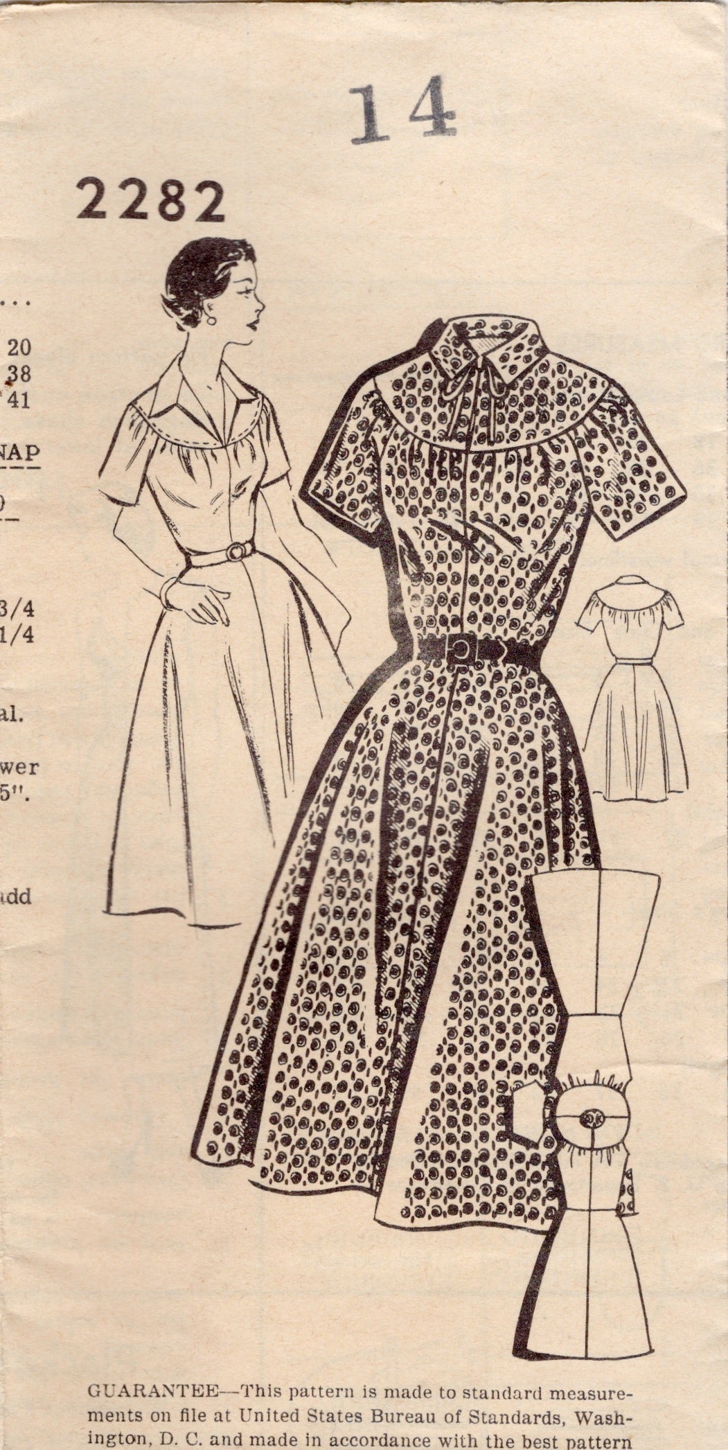 1950's Mail Order One Piece Dress with Large Yoke - Bust 32" - No. 2282
