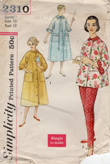 1950’s Simplicity Lounge Pajamas and Robe Pattern - Bust 33" - No. 2310