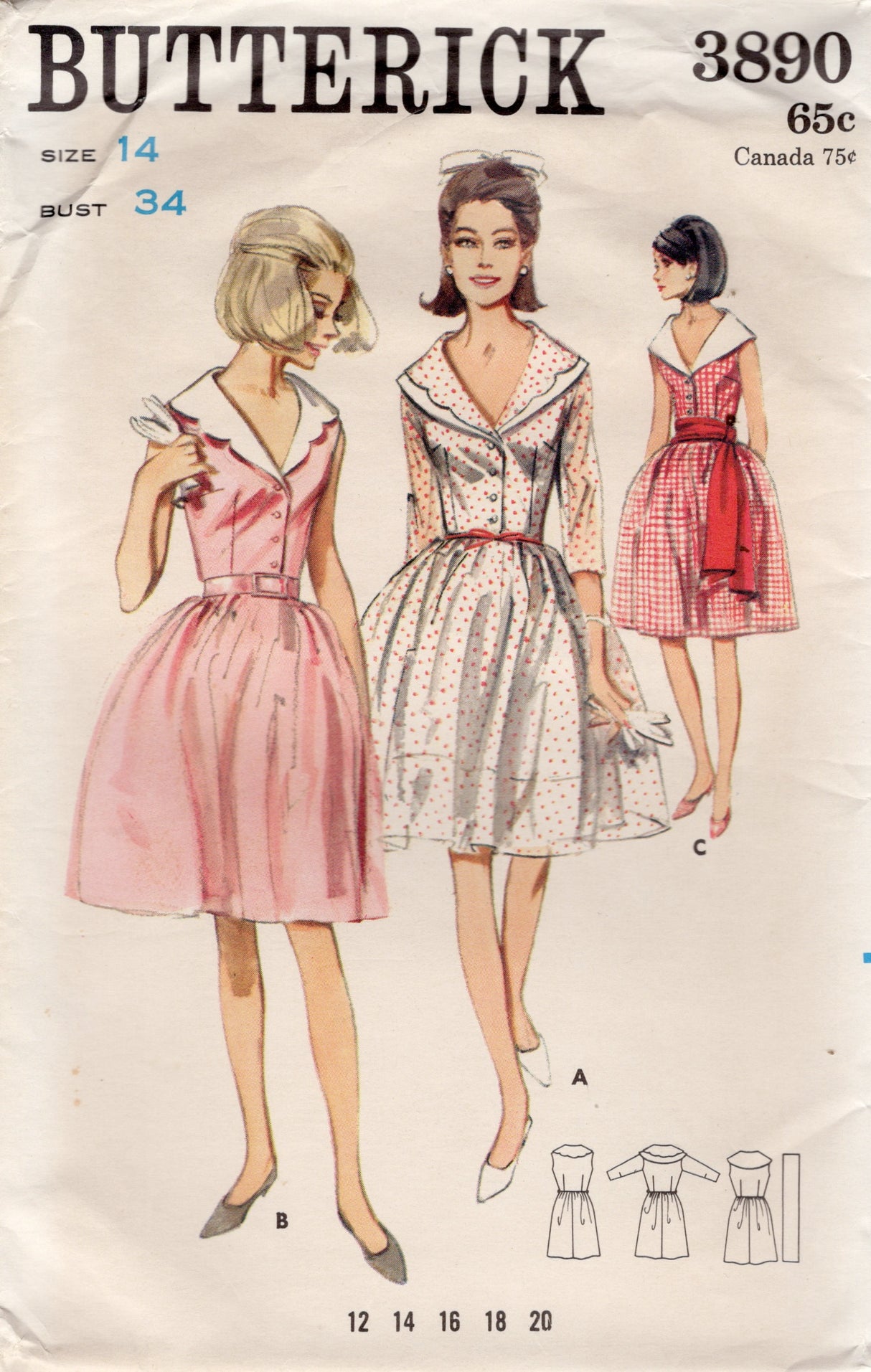 1960's Butterick One-Piece Shirtwaist Dress Pattern with Scallop Colla –  Backroom Finds
