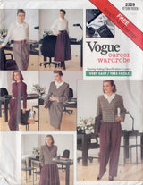 1980's Vogue Career Wardrobe Double Breasted Jacket, Blouse, Pancil or Flared Skirt and Straight Leg Pants Pattern - Bust 30.5-32.5" - No. 2329