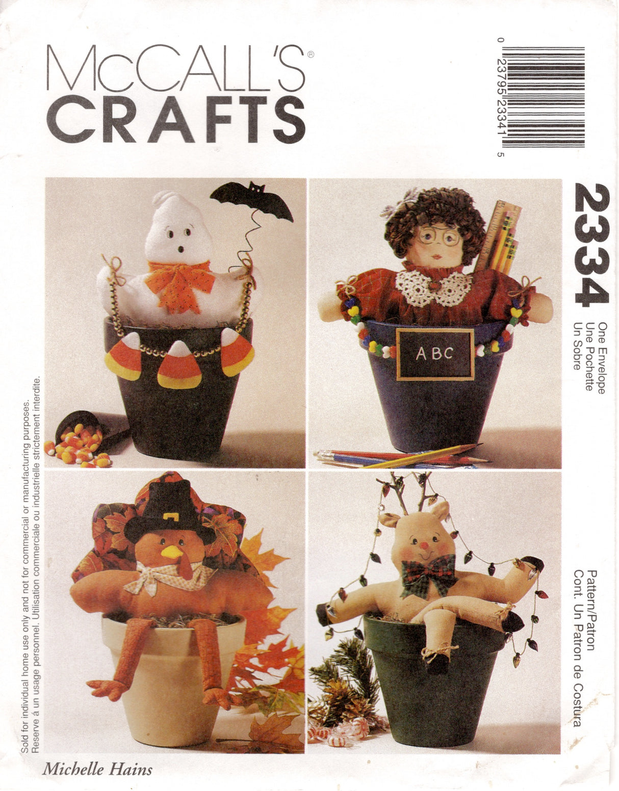 1990's McCall's Ghost, Teacher, Turkey and Reindeer Pot Pals Pattern - UC/FF - No. 2334