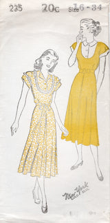 1940's New York Dress Pattern with inset Vestee and drop shoulders - Bust 30-34" - No. 235