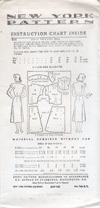 1940's New York Dress Pattern with inset Vestee and drop shoulders - Bust 30-34" - No. 235