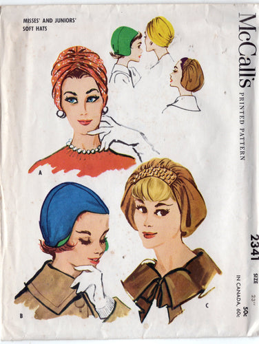 1950's McCall's Misses and Juniors' Soft Hats - Heads size 23 - No. 2341