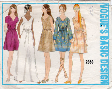 1970's Vogue Basic Design Pullover Dress Pattern - Bust 38