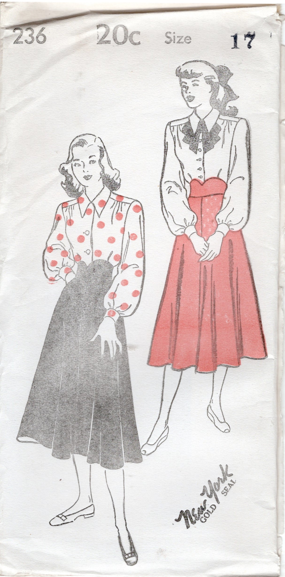 1940's New York Yoked Blouse and Skirt with Shaped Belt Pattern - Bust 29-35" - No. 236