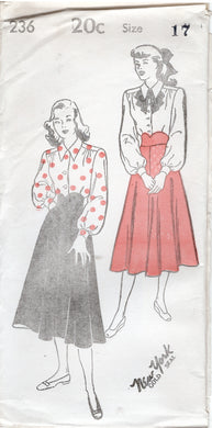 1940's New York Yoked Blouse and Skirt with Shaped Belt Pattern - Bust 29-35