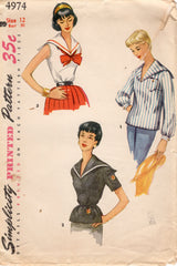 1950's Simplicity Blouse and Overblouse with Sailor Collar Pattern - Bust 30" - No. 4974