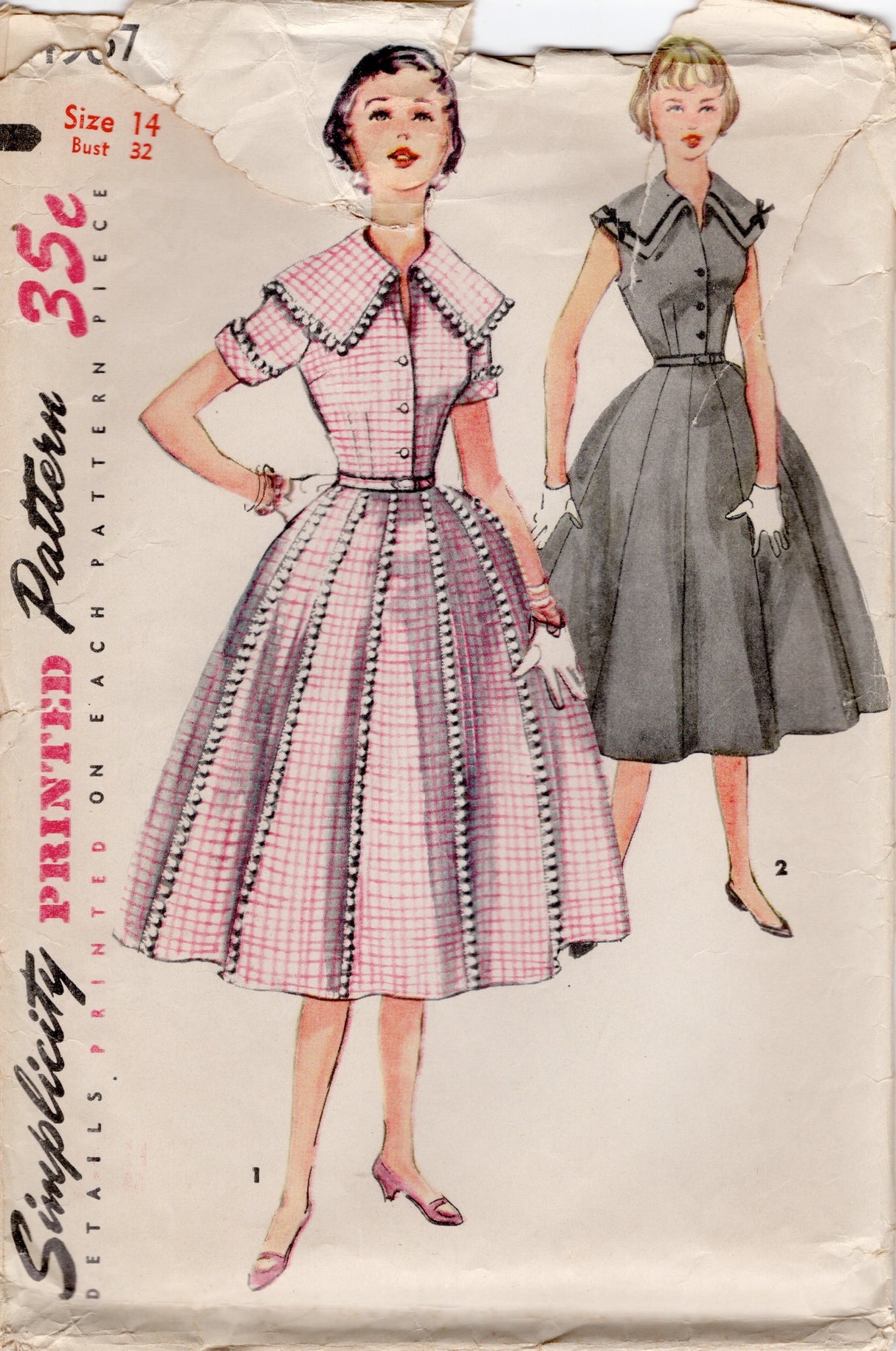 1950's Simplicity Shirtwaist Dress with Large Collar Pattern - Bust 32" - No. 4967