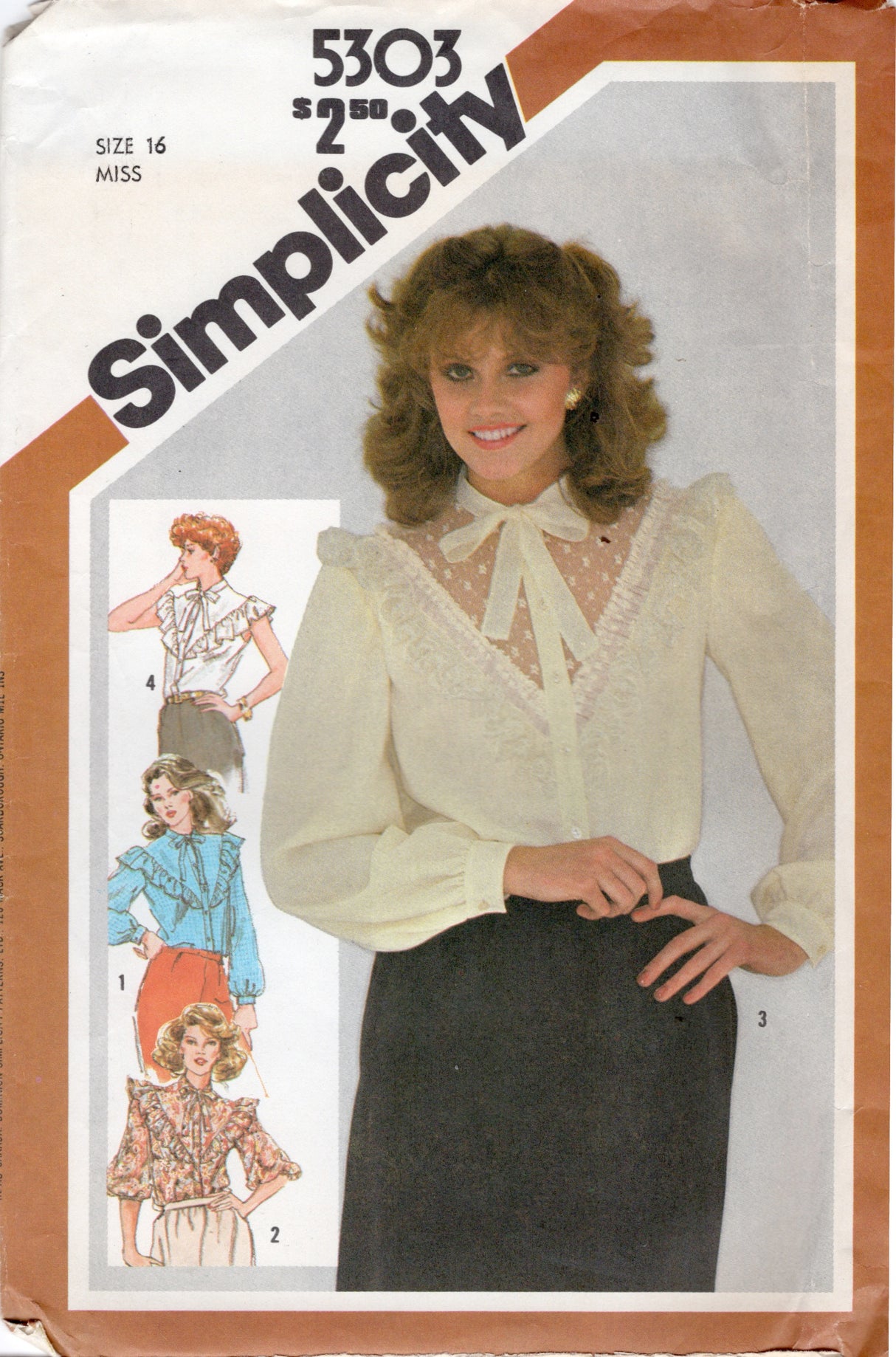 1980's Simplicity Yoked Button Up Blouse with Large Ruffle - Bust 38" - No. 5303