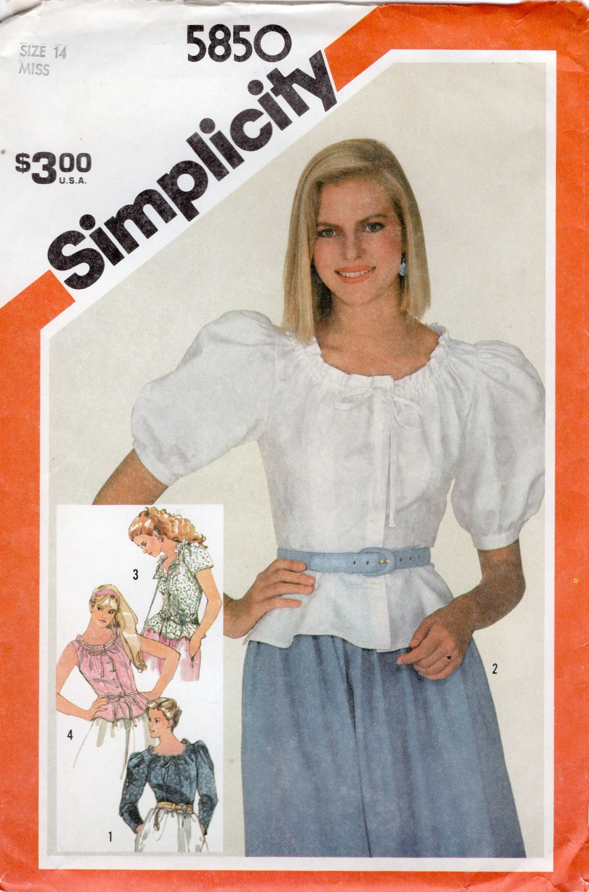 1980's Simplicity Princess line Button Up Blouse with 4 Sleeve Styles - Bust 36" - No. 5850